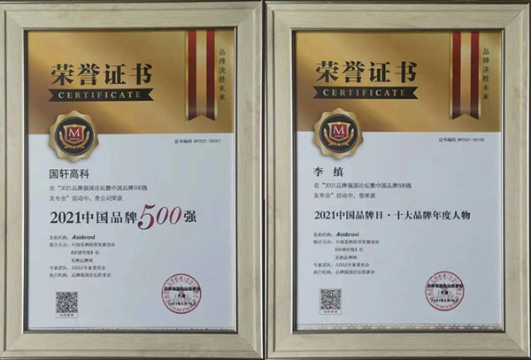 国轩高科入选“2021中国品牌500强”