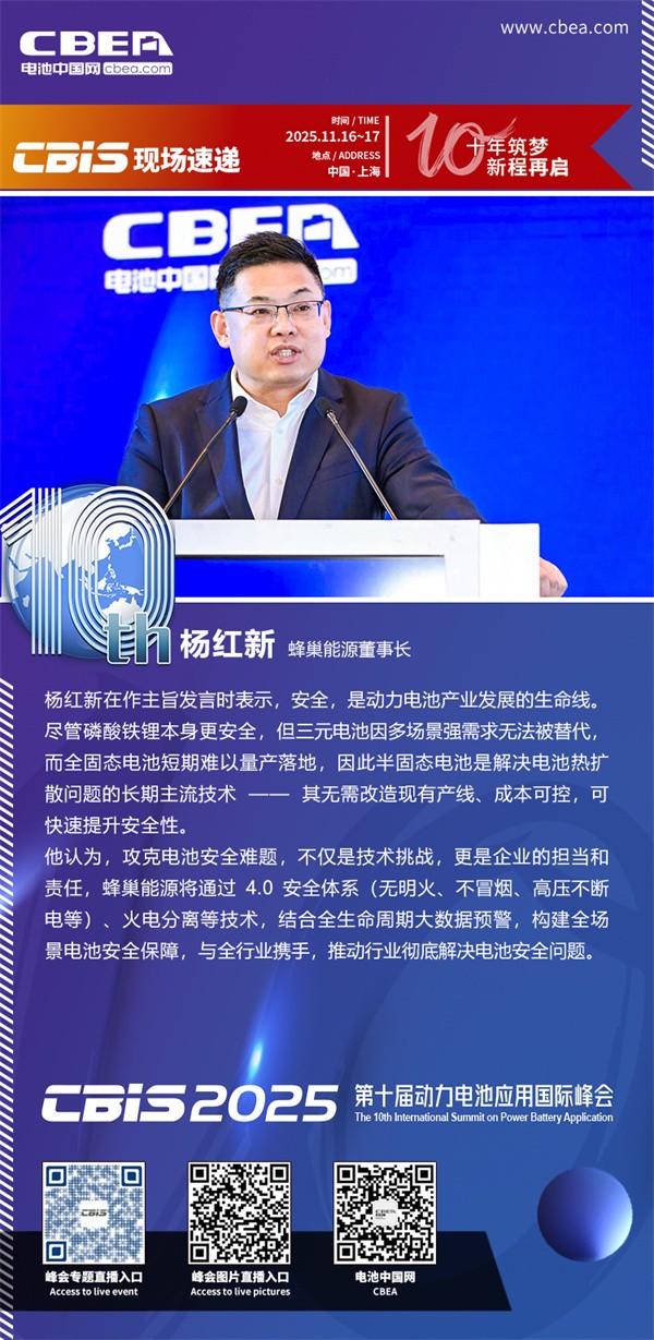 蜂巢能源杨红新主旨发言：固态电池规模化量产路径前瞻